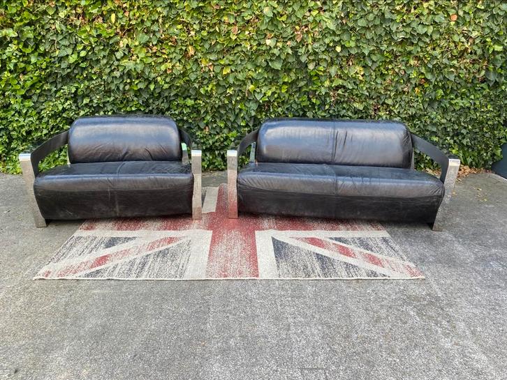 Aviator Timothy Oulton leren generfde Set !!!!, Huis en Inrichting, Banken | Bankstellen, Gebruikt, Rechte bank, Overige maten