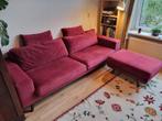 Fluweel rode Torino 3-zits bank & hocker, Ophalen, Gebruikt, Retro