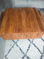 Massief sheesham houten salontafel op wielen, Ophalen, 100 tot 150 cm, Vierkant, 50 tot 100 cm