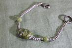 Jaspis-jade armband - Groene steen, Met bedels of kralen, Ophalen of Verzenden, Zo goed als nieuw, Zilver