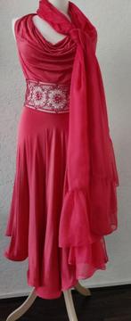 JIKI Monte-Carlo jurk zachtrood+zijden sjaal/stola ALS NIEUW, Cocktailjurk, Ophalen of Verzenden, Zo goed als nieuw, JIKI Monte-Carlo