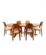 Vintage XL verlengbare Deense eettafel, Juul Kristensen ‘70, Vintage retro buisframe design rotan webbing papercord deens, Rond