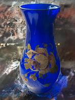 Blauwe Vaas met Gouden Decoratie, Ophalen, Gebruikt, Blauw, Glas