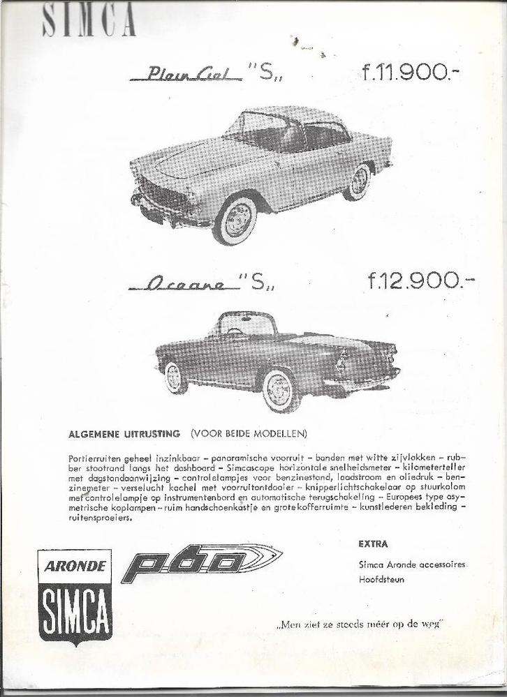 11 Stuks leaflet/sheet + prijslijst SIMCA, 1960 (NL), Boeken, Auto's | Folders en Tijdschriften, Zo goed als nieuw, Overige merken
