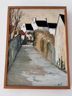 Mooi pittoresk schilderijtje van Kiet, huisjes in straatje, Antiek en Kunst, Kunst | Schilderijen | Klassiek, Ophalen of Verzenden