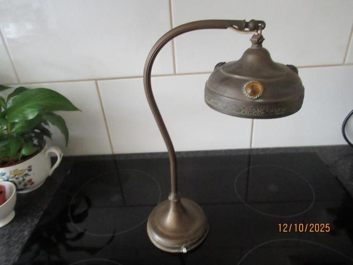 ANTIEKE TAFELLAMP MET GEKLEURDE DECORATIES- VINTAGE JAREN 30, Antiek en Kunst, Antiek | Lampen, Ophalen of Verzenden