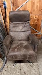 Mooie leren relaxfauteuil draaibaar - taupe met chroom poot, Huis en Inrichting, Fauteuils, Ophalen, Gebruikt, 75 tot 100 cm, Metaal