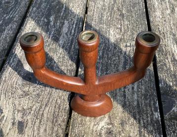 Leuke Teak Houten Kandelaar ( vintage retro mid century ) beschikbaar voor biedingen