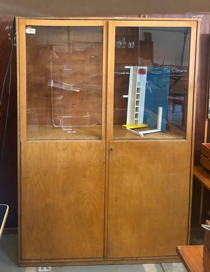 Vintage vitrinekast/ schoolkast, Huis en Inrichting, Kasten | Vitrinekasten, Gebruikt, 200 cm of meer, 100 tot 150 cm, 25 tot 50 cm