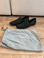 Jimmy Choo - Thame - Black Coarse Glitter Moccasins, Ophalen of Verzenden, Zo goed als nieuw, Espadrilles of Moccasins, Zwart