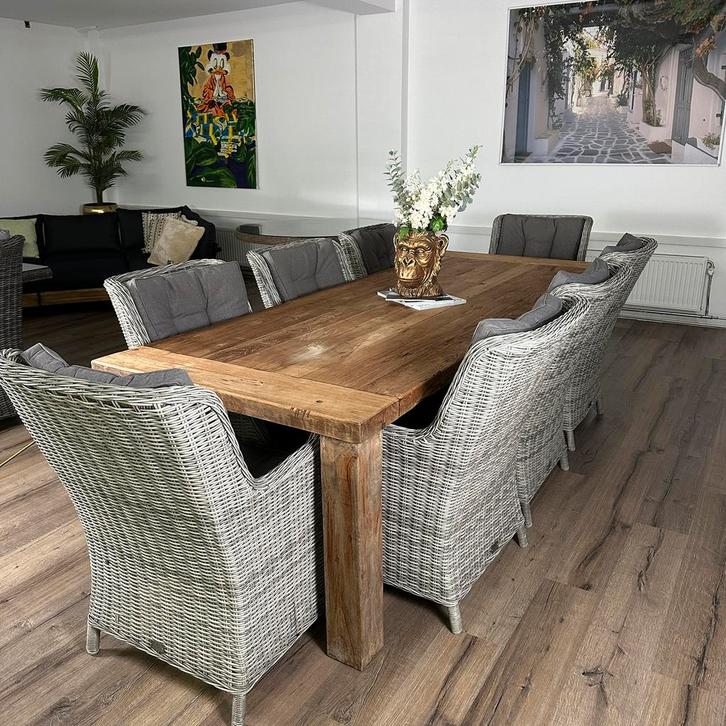 Luxe Tuinset – Massieve tafel 260 cm + 8 wicker stoelen, Tuin en Terras, Tuinsets en Loungesets, Gebruikt, Wicker, Verzenden