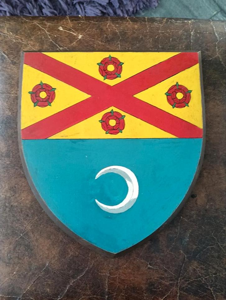 Houten Wapenschild Handgeschilderd - Heraldiek Decoratie, Antiek en Kunst, Kunst | Overige Kunst, Ophalen of Verzenden