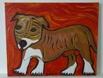 Schilderij van een Hondje, Acrylverf op Doek, Gesigneerd, Antiek en Kunst, Ophalen