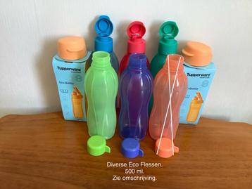 Tupperware 17 Diverse Eco flessen 500 ml. zie omschrijving. beschikbaar voor biedingen