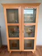 Houten Vitrinekast met Glasdeuren, Huis en Inrichting, Kasten | Dressoirs, Ophalen, Gebruikt, 100 tot 150 cm, Eikenhout