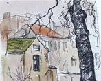 Twee ingelijste tekeningen straat, straatjes, gesigneerd, Ophalen of Verzenden