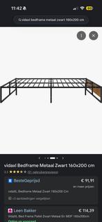 VidaXL bedframe 160x200 - Zwart metaal met houten afwerking, Huis en Inrichting, Slaapkamer | Bedden, Ophalen, Gebruikt, Tweepersoons