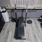 Bankdruk met stang en 4x 15 kilo schijven, Ophalen, Zo goed als nieuw, Borst, Fitnessbank