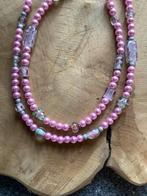 Nieuw! Dubbele roze ketting met roosjes in de kralen, Overige materialen, Verstelbaar, Nieuw, Ophalen of Verzenden