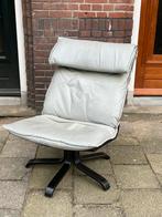 Vintage Ikea design draaistoel leder grijs bruin hout 1970, Huis en Inrichting, Fauteuils, Ophalen, Gebruikt, 75 tot 100 cm, Hout