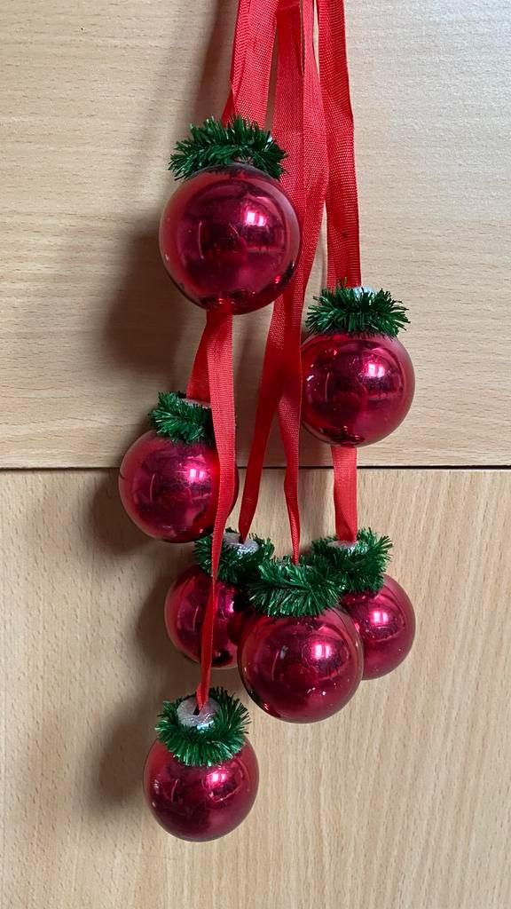 Kerst Decoratie Hanger - 7 stuks Retro Rode Ballen, Diversen, Kerst, Ophalen of Verzenden