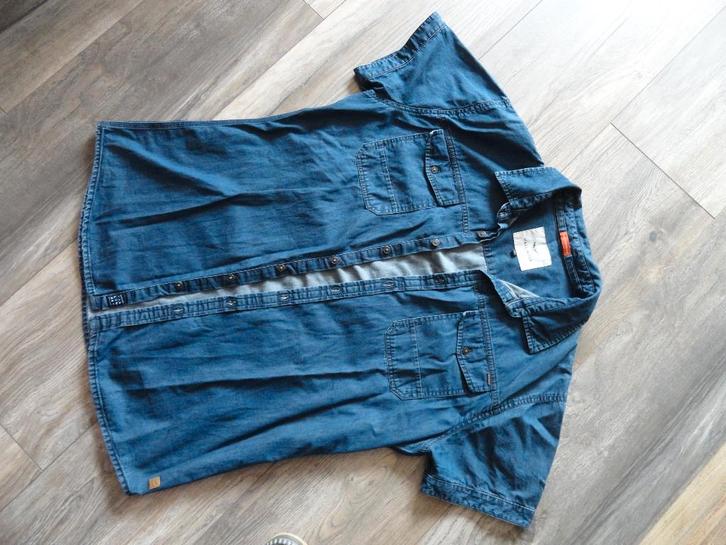 Heren denim overhemd maat XXL oksels 61 cm Hallinger, Kleding | Heren, Overhemden, Zo goed als nieuw, Overige halswijdtes, Blauw