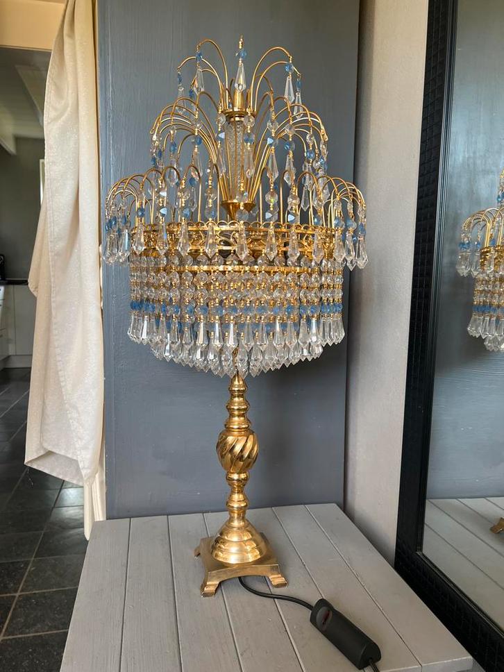Swarovski Tafellamp lamp - kristal glas met bladgoud, dimmer, Huis en Inrichting, Lampen | Tafellampen, Zo goed als nieuw, 50 tot 75 cm