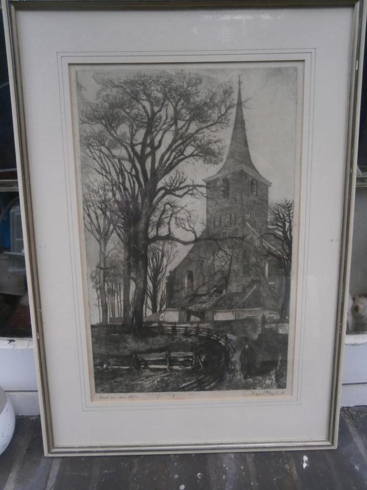 HILLEGONDAKERK R.dam, Hillegersberg, Pr ets AART BIJL, Antiek en Kunst, Kunst | Etsen en Gravures, Ophalen of Verzenden