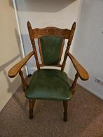 Houten stoel met armleuningen en groene bekleding, Ophalen, Gebruikt, Overige kleuren, Klassiek