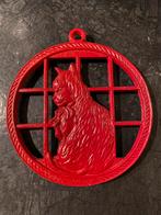 Gietijzeren Onderzetter wandbord Kat - Rood antiek vintage, Ophalen of Verzenden, Gebruikt
