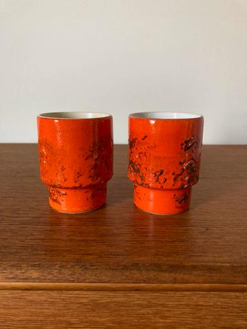 Vintage oranje fat lava mokken/ set 2 keramiek beschikbaar voor biedingen