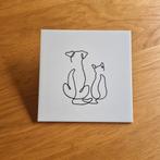Tegeltje lijntekening hond en kat, Ophalen of Verzenden
