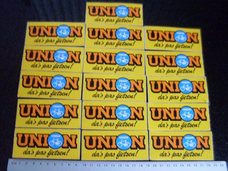 16x sticker union logo da's pas fietsen! geel, Verzamelen, Stickers, Zo goed als nieuw, Merk, Verzenden