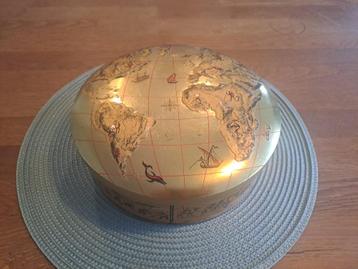 Vintage Cake / Biscuit Tin. World Map / Globe Gold finish