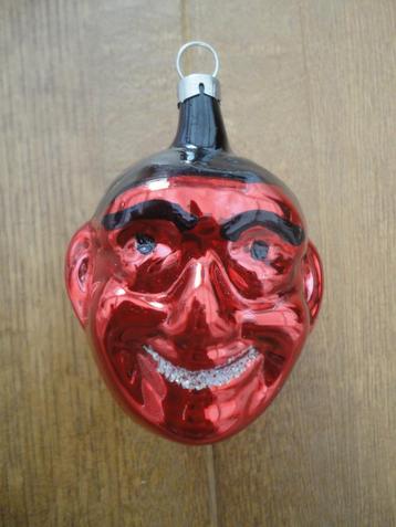 Mooie oude vintage glazen kerstbal duivelshoofd beschikbaar voor biedingen