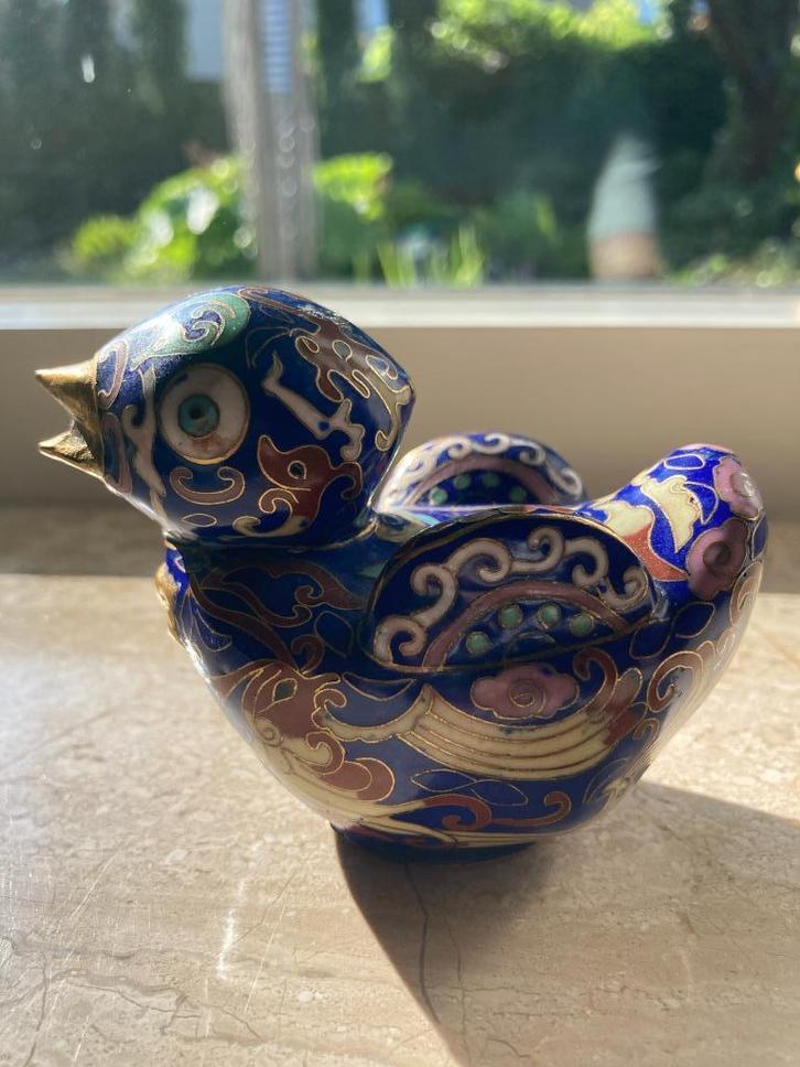 Eend | Cloisonné | Kobaltblauw verguld vleugels bakje | ring, Antiek en Kunst, Antiek | Emaille, Verzenden