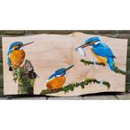 Schilderij ijsvogels op hout voor huis of tuin, Tuin en Terras, Tuinwanddecoratie, Nieuw, Ophalen of Verzenden