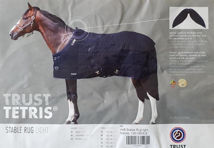 Paardendeken / Staldeken TRUST Tetris 135/185/6.3 Antraciet, Dieren en Toebehoren, Paarden en Pony's | Dekens en Dekjes, Nieuw