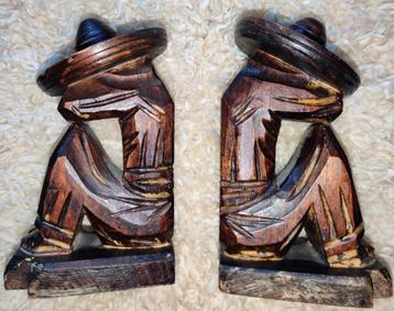 2 x Mexicaanse houten boekensteunen vintage handgemaakt beschikbaar voor biedingen