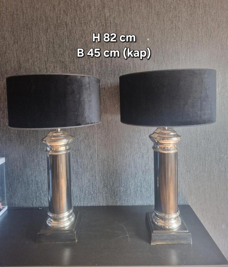 Zwart/zilveren lampen set - luxe & chique, Huis en Inrichting, Lampen | Tafellampen, Gebruikt, 75 cm of meer, Metaal, Stof, Ophalen