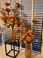 Zijde boeket bloemen bruin koper tinten met vaas, Ophalen of Verzenden, Zo goed als nieuw