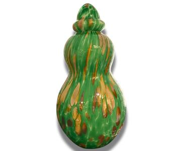 Handgeblazen glazen pot met deksel Murano stijl groen/amber beschikbaar voor biedingen
