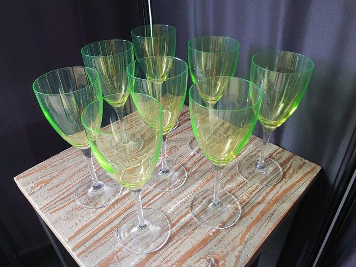 Vintage Vietri Italy optisch groene wijnglazen (kristal), Antiek en Kunst, Antiek | Glas en Kristal, Ophalen of Verzenden