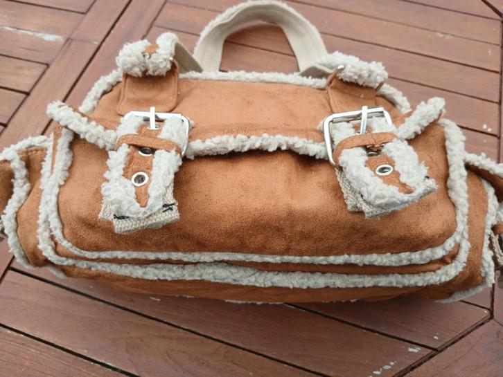 Fluwelen handtas, Sieraden, Tassen en Uiterlijk, Tassen | Damestassen, Zo goed als nieuw, Handtas, Bruin, Verzenden