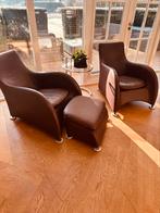 4 x loge fauteuil 1 x hocker, Huis en Inrichting, Fauteuils, Verzenden, Gebruikt, Leer, Donker aubergine