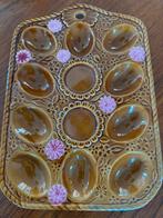Vintage eierschaal amberkleur met roze bloemen, Antiek en Kunst, Ophalen of Verzenden