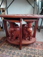 Afrikaanse stijl salontafel met 4 bijzettafeltjes, Ophalen, Gebruikt, Ovaal, Hout