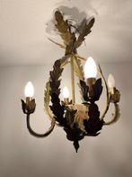 Vintage Italiaanse tole kroonluchter met bladmotieven, Ophalen, Zo goed als nieuw, Overige materialen, Italiaans
