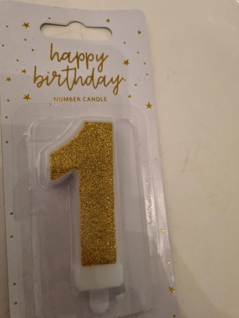 Verjaardagskaars glitter nr. 1, Ophalen of Verzenden, Nieuw, Versiering, Verjaardag