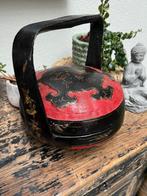 Chinese mand vintage chinees riet handbeschilderd, Huis en Inrichting, Woonaccessoires | Schalen en Manden, Verburgt Vintage, Gebruikt